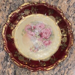 Antique PM Bavaria Hand Painted Porcelain Plate Red Gold Gilt Floral Germany